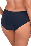 Elegant Navy Blue Full-Cut Panties with Embroidery & Mesh