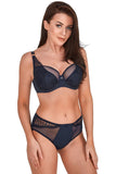 Elegant Navy Blue Semi-Padded Bra with Embroidered Cups