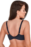 Elegant Navy Blue Semi-Padded Bra with Embroidered Cups