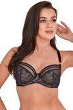 Elegant Semi-Padded Lace and Mesh Bra with Decorative Straps