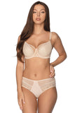 Beige Classic Lace-Trimmed Feminine Panties with Mesh Inserts