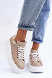 Stylish Natural Leather Sports Shoes with Platform Sole