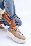 Stylish Natural Leather Sports Shoes with Platform Sole