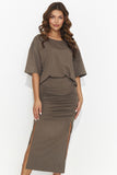 Feminine Knit T-Shirt and Fitted Skirt Set with Slits