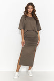 Feminine Knit T-Shirt and Fitted Skirt Set with Slits
