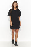 Chic Short Tracksuit Dress with Back Cutout & Gold Accents