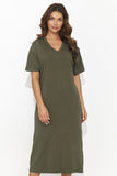 Charming Casual Knit Dress with Back Slit and Tinsel Detail