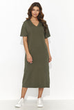 Charming Casual Knit Dress with Back Slit and Tinsel Detail