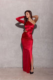 Elegant Satin Maxi Dress with Cutout and Slit