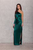 Elegant Satin Maxi Dress with Unique Neckline and Slit