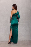 Elegant Satin Maxi Dress with Unique Neckline and Slit