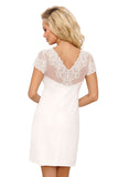Ecru Nightgown with Floral Lace and Mesh Detailing
