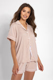 Elegant Short Sleeve Pajama Set with Piping and Shorts