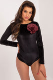 Elegant Velour Bodysuit with Decorative Flower Detail