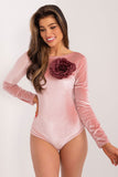 Elegant Velour Bodysuit with Decorative Flower Detail