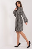 Elegant Knit Dress with Patterned Fabric and Puff Sleeves