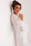 Elegant Blouse with Feather Cuffs and Envelope Front