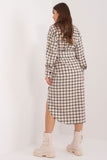 Asymmetrical Cotton Shirt Dress with Tie Belt and Check Pattern