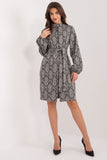 Elegant Knit Dress with Patterned Fabric and Puff Sleeves
