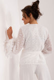 Elegant Blouse with Feather Cuffs and Envelope Front