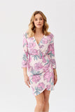 Elegant Floral Mini Dress with 3/4 Sleeves and Zipper