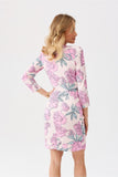 Elegant Floral Mini Dress with 3/4 Sleeves and Zipper