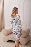 Floral Pattern Mini Dress with 3/4 Sleeves and Zipper