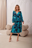 Elegant Flared Dress with Envelope Neckline and Long Sleeves