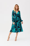 Elegant Flared Dress with Envelope Neckline and Long Sleeves