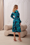 Elegant Flared Dress with Envelope Neckline and Long Sleeves