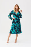 Elegant Flared Dress with Envelope Neckline and Long Sleeves