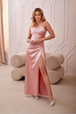 Elegant One Shoulder Satin Dress with Leg Slit