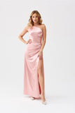 Elegant One Shoulder Satin Dress with Leg Slit