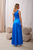Chic One-Shoulder Satin Dress with Leg Slit