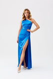Chic One-Shoulder Satin Dress with Leg Slit