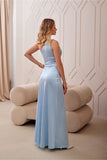 Elegant One-Shoulder Satin Dress with Leg Slit