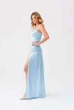 Elegant One-Shoulder Satin Dress with Leg Slit
