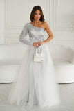Elegant One-Shoulder Shimmering Lace Prom Dress