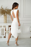 Elegant Fitted Dress with Exposed Back and Asymmetrical Skirt