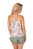 Chic Floral Pajama Top with Olive Ruffle Shorts