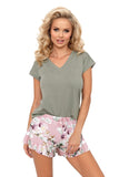 Solid-Colored T-Shirt & Floral Patterned Shorts Pajamas