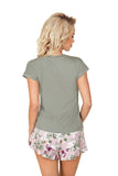 Solid-Colored T-Shirt & Floral Patterned Shorts Pajamas