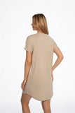 Chic Beige Cotton Nightgown with Gold Leaf Print