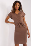 Elegant Summer Pencil Dress with Tie Belt and Short Sleeves
