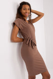 Elegant Summer Pencil Dress with Tie Belt and Short Sleeves