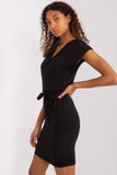 Elegant Pencil Summer Dress with Tie Belt and Short Sleeves
