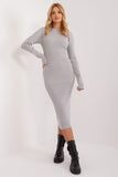 Ribbed Midi Dress with Elegant Pencil Cut and Long Sleeves