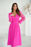 Chic Midi Dress with Flared Layered Skirt and Long Sleeves