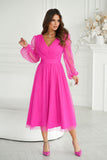 Chic Midi Dress with Flared Layered Skirt and Long Sleeves