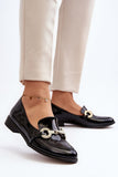Elegant Women's Leather Moccasins with Gold Accent